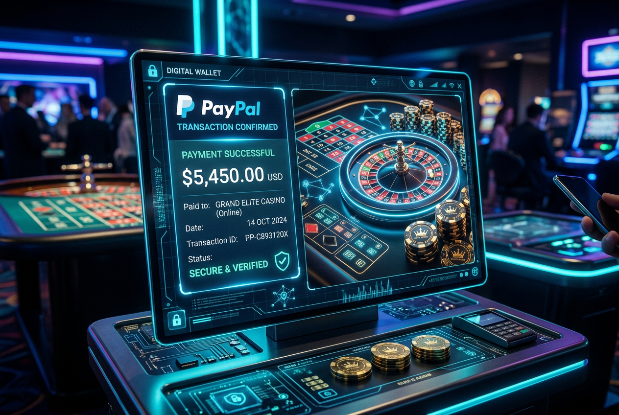 Luksusowe kasyno i interfejs płatności PayPal na smartfonie
