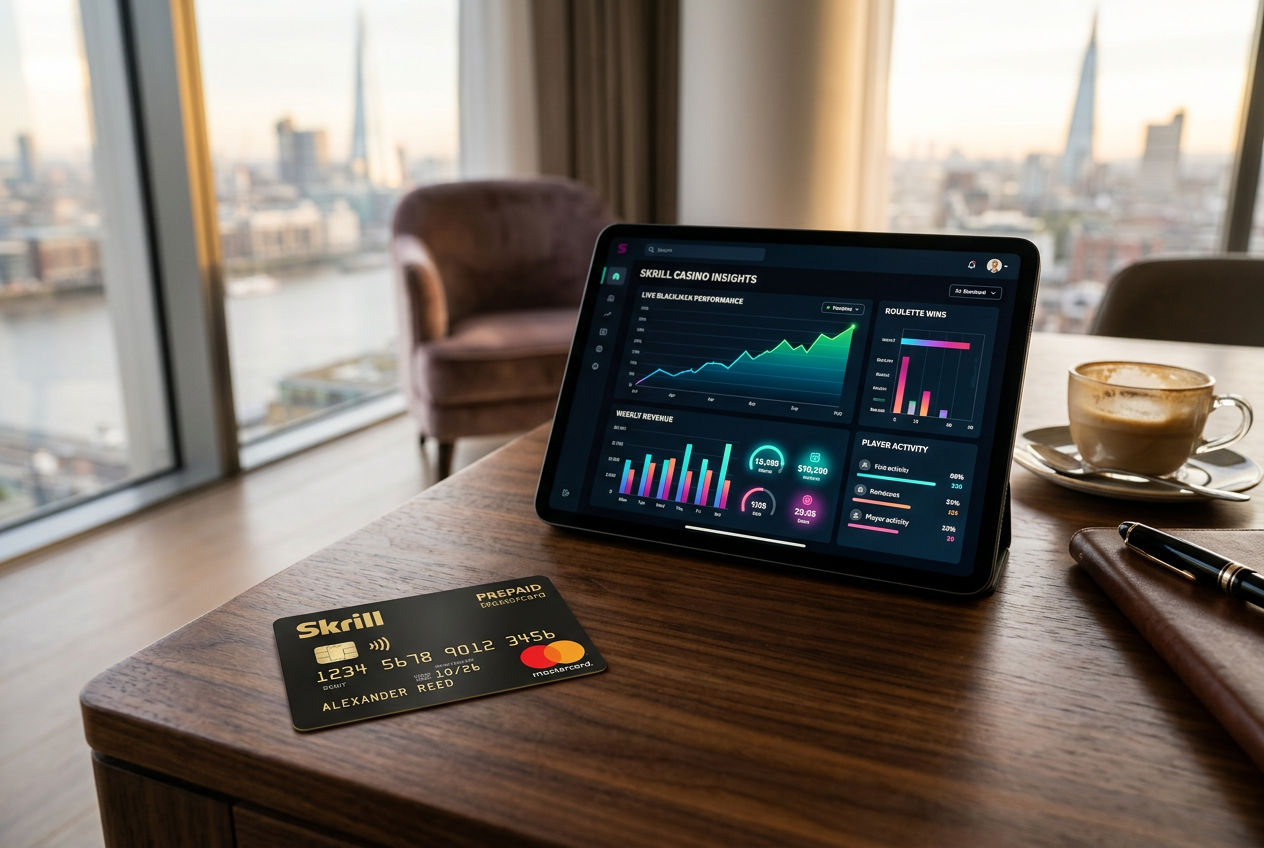 Karta przedpłacona Skrill Mastercard obok smartfona z potwierdzoną transakcją płatniczą